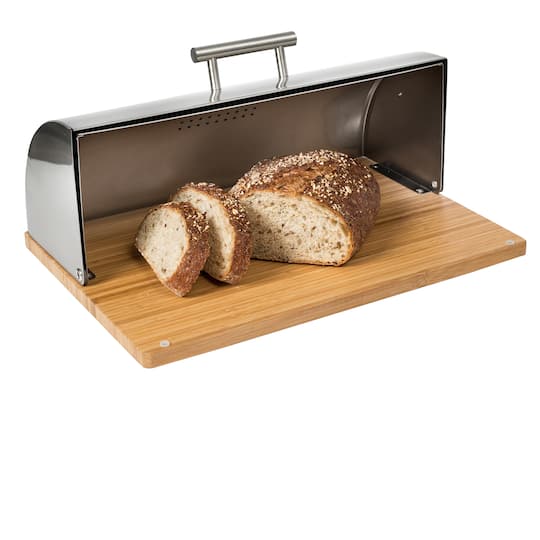 Honey Can Do Stainless Steel Bread Box with Bamboo Cutting Board